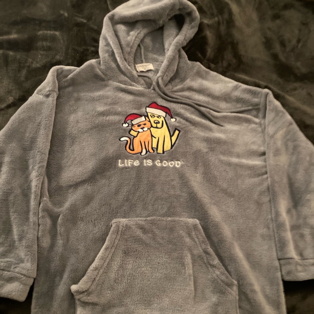 Life Is Good Charcoal Hoodie with Festive Pets